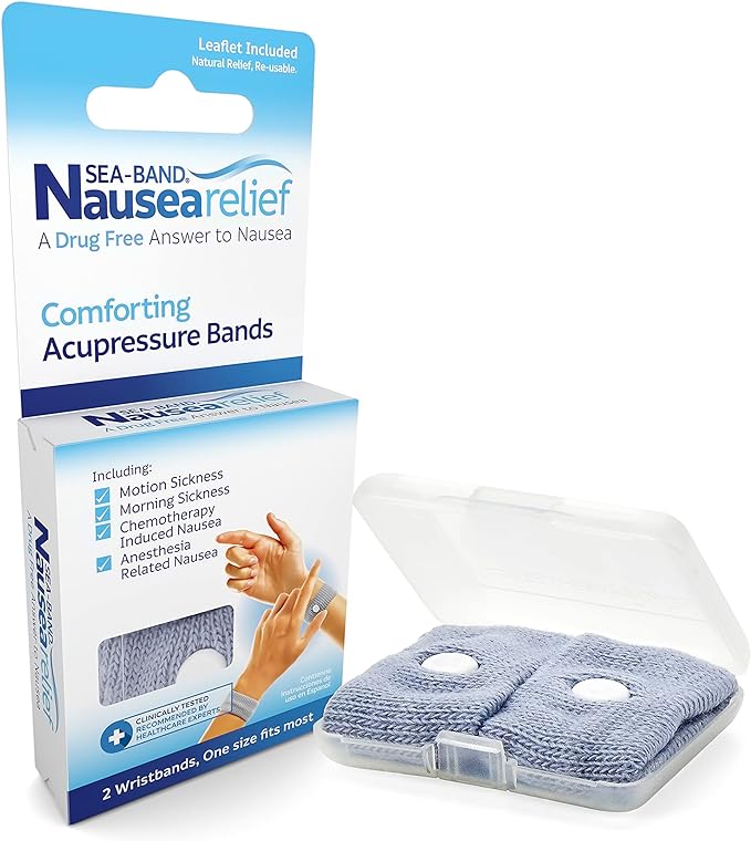 Sea-Band Anti-Nausea Acupressure Wristband for Motion & Morning Sickness, 1 Pair, Gray