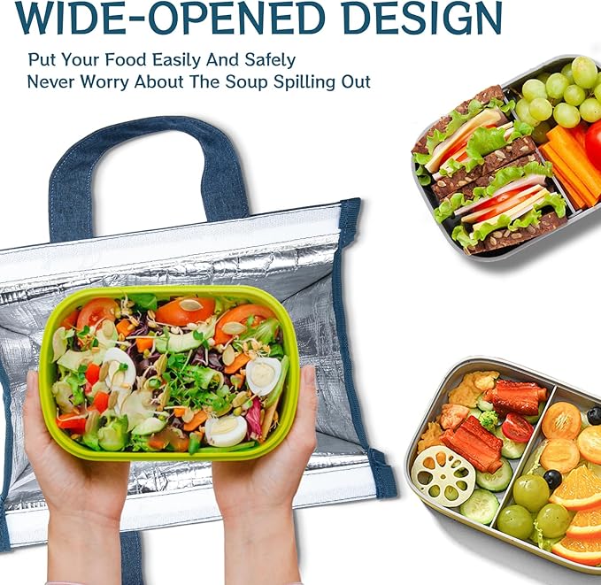 Della Gao Insulated Lunch Bag for Women Men, Waterproof Small Lunch Tote Lunch Box, Reusable Lunch Bags for Work, Party, Travel and Picnic (Blue)