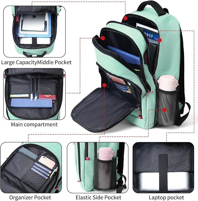 Travel Laptop Backpack, Anti Theft Backpack for Men and Women with USB Charging Port Business Computer Backpack Bag (Green, 15.6 Inch)