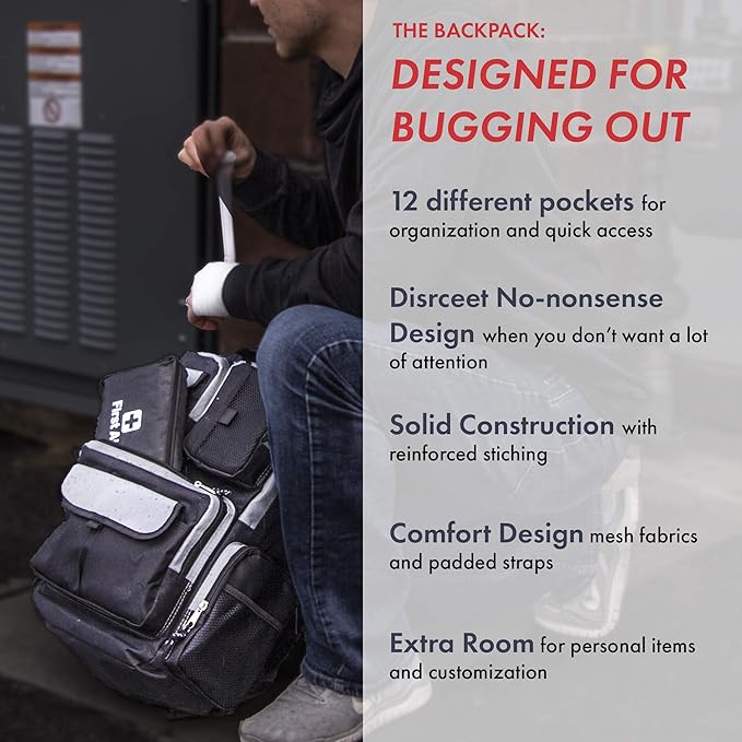 Urban Survival Bug-Out Bag/Go Bag and Disaster Survival Supplies for up to 6 People | Survival Kit for Wildfires, Hurricane, Civil Unrest & More