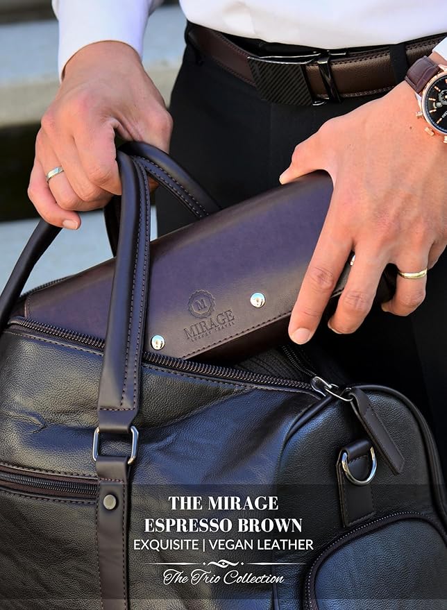 Watch Travel Case for Men Watch Roll for Travel Organizer and Display Watch Case - Swiss Espresso Vegan Leather Watch Case