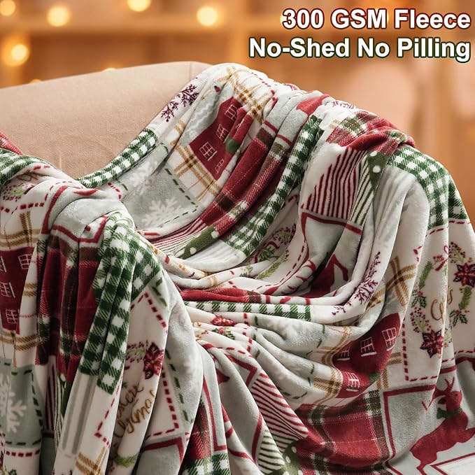 PHF Printed Fleece Throw Blanket, No Shed No Pilling Ultra Soft Plush Cozy Xmas Prints Theme Home Décor Flannel Blanket for Bed, Sofa, Couch and Gift, 50" x 60", Rindeer