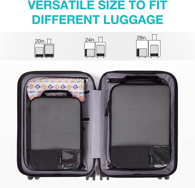 BAGSMART 6 Set Compression Packing Cubes - Lightweight Travel Essentials, Durable Luggage Organizer