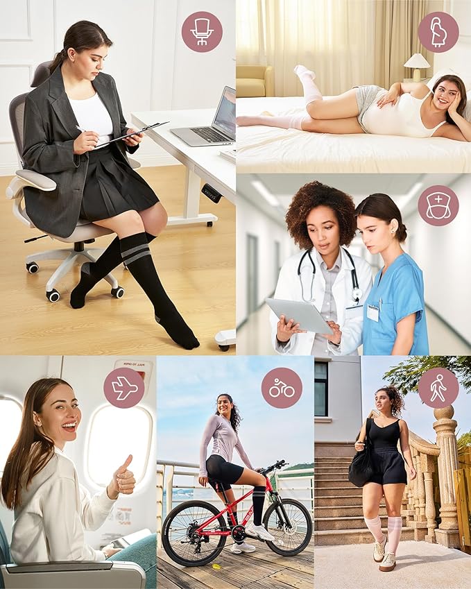 Momcozy Compression Socks for Women Wide Calf, 15-20mmHg Knee High Support Socks for Pregnancy, Nurses, Travel, Flying