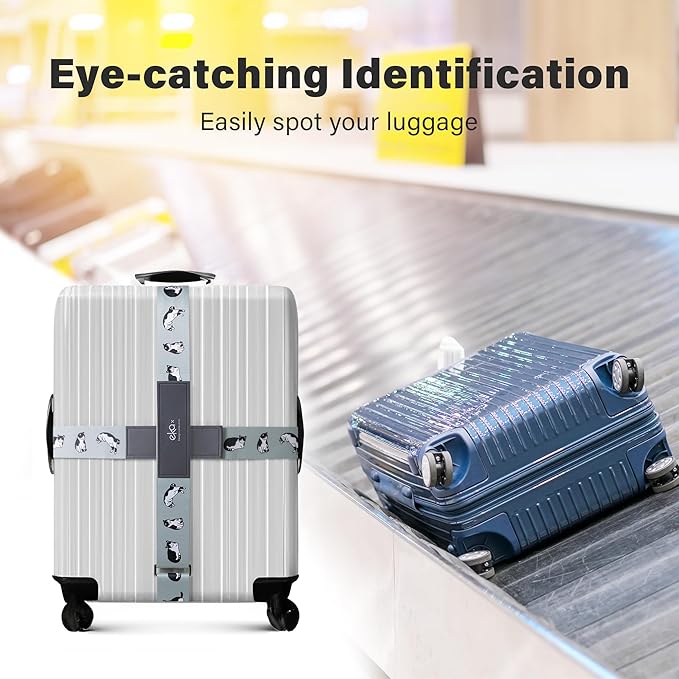 Luggage Straps for Suitcases,Adjustable Luggage Elastic Belt, Travel Essentials for Airport,Station, Vibrant Designs,(Tuxedo Cat)