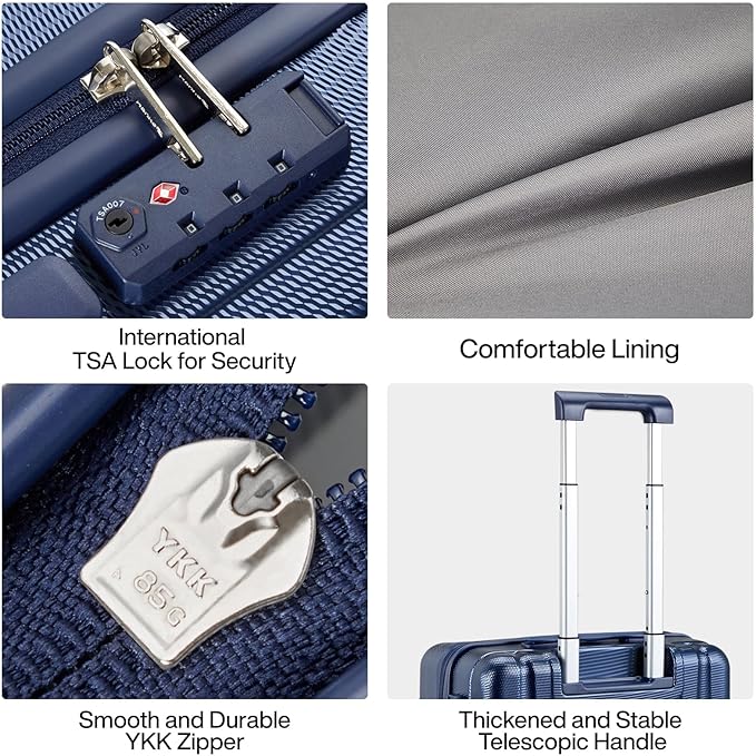 Hanke 29 Inch Luggage Suitcases With Spinner Wheels Lightweight PC hardside Rolling Suitcase With Travel Lock, Checked-Large 29-Inch(Dark Blue)