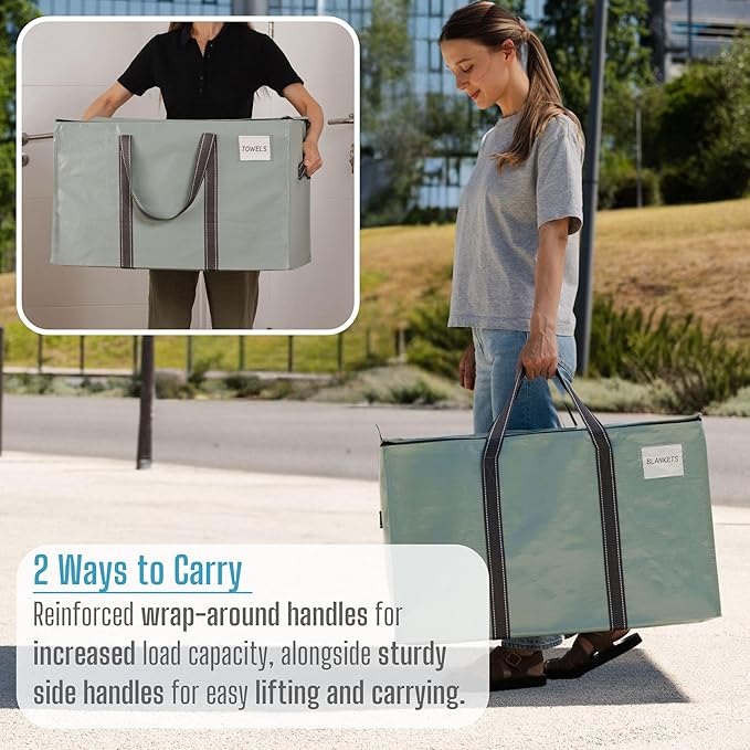 VENO 10 Pack Moving Bags, Heavy Duty, Moving Boxes Alternative, Packing Storage Supplies for Dorm Room Essentials with Zipper for Clothes, Extra Large Totes for Packaging (Shiny Light Green, 10 Pack)