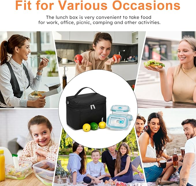 NOL Natural Organic Lifestyle Small Insulated Lunch Bags for Women Cooler Bag Lightweight Nylon Waterproof Lunch Box For Work（Small，Black）