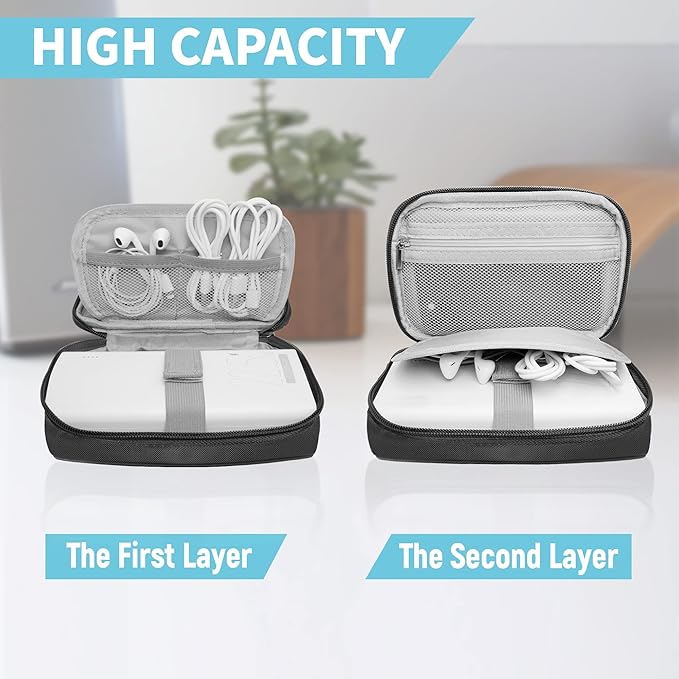 Electronics Travel Organizer,Portable Waterproof Electronic Travel Storage Bag for Small Charging Cord Storage,Charger,Small Electronics,SD Card etc,for Travel,Business -Black