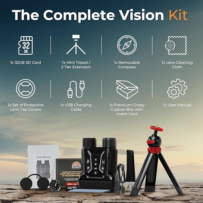 4k Night Vision Goggles for Adults - Hunting Night Vision Binoculars with Camera, Tripod, 32GB FT Card, Compass - 8X Zoom Infrared Goggles Digital Binoculars, Nightvision for Camp