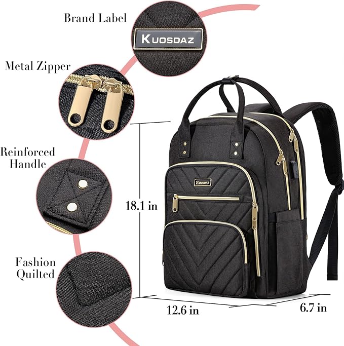 Laptop Backpack for Women Men, School Backpacks for Teens Girls Boys, 17.3 Inch Work Laptop Bag with USB Port Charging, Water Resistant College Bookbags for Girls, Black