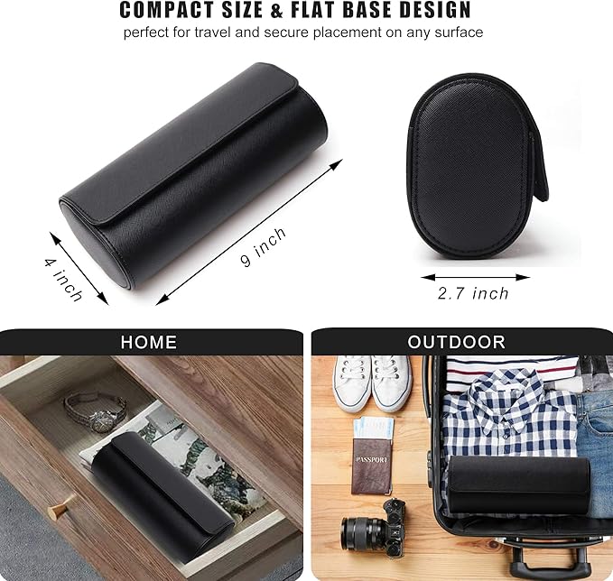 Longjet Watch Roll Travel Case for Men Portable Watches Organizer Box with Removable Velvet Pillow Holder (Black Cross)