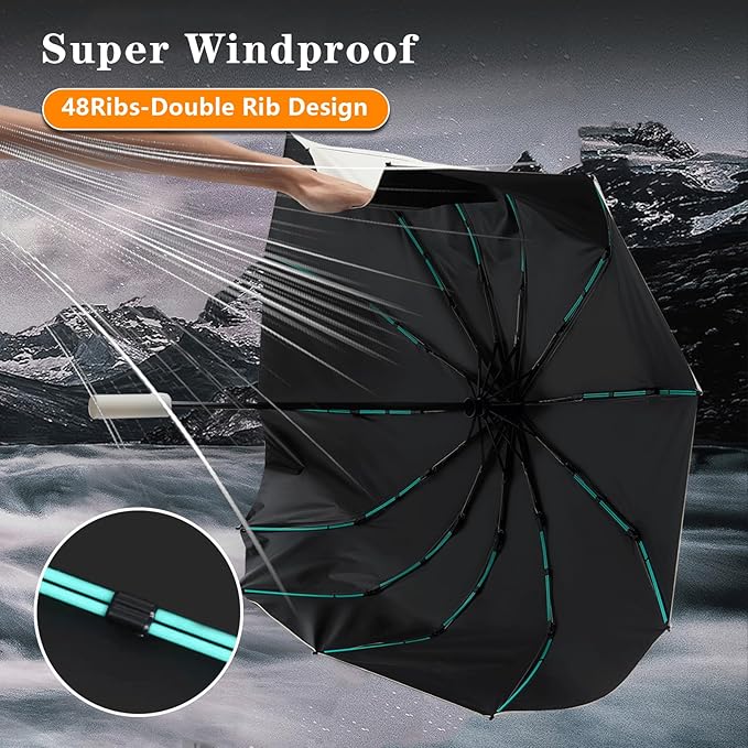 Large Double-Ribs Umbrella Automatic Folding Umbrella for Women Men, Travel, UPF 50+ UV Protection