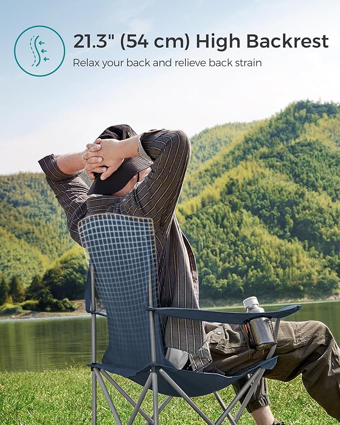 SONGMICS 2 Pack Folding Camping Chairs, Load 330 lb, Cup Holder and High Backrest, Heavy-Duty Structure, for Lawn, Garden, Fishing, Terrace