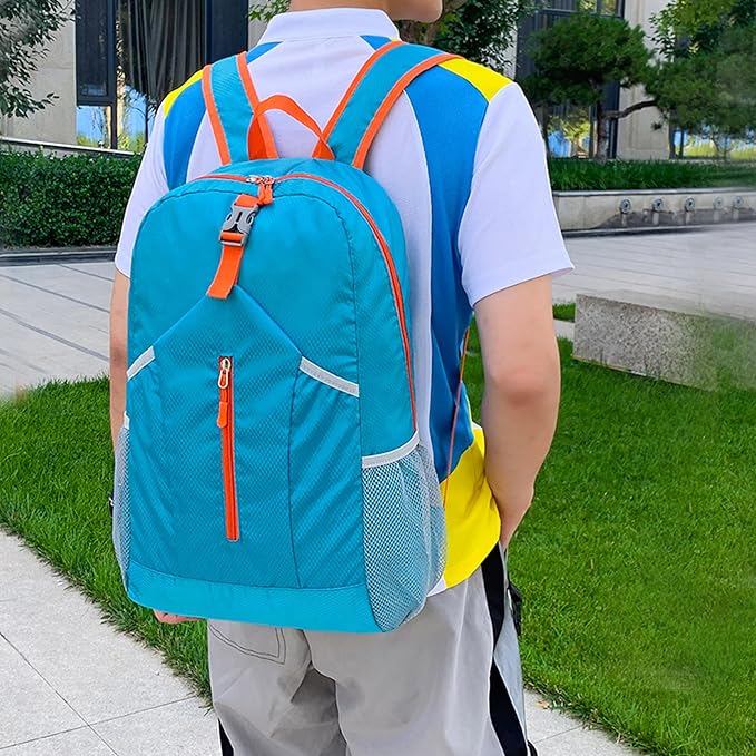 25L Hiking Backpack Foldable Sports Daypack Camping Collapsible Bag Water Repellent Lightweight Travel Men Women (Blue)