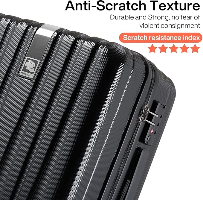 Hanke Luggage Sets 2 piece Carry On Luggage with Wheels PC Hard Shell Suitcases Lightweight Checked Travel Luggage Large Travel Suitcase Woman Men 20/29 Inch(Jet Black)
