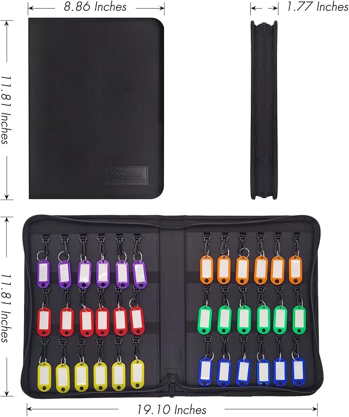 Key Organizer Case, Portable Key Organizers Box with 36 Key Hooks and Tags Landlord Key Holder, Zippered Key Case for Home and Office Multi Key Organizers