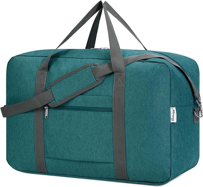 For United Airlines Foldable Carry on Bag 22x14x9 Travel Duffel Bag Packable luggage Duffle for Women and Men 40L (Teal)