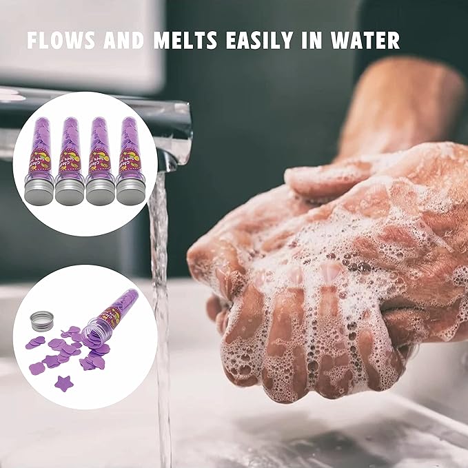Flower Paper Soap Sheets 4 Pack - Portable Disposable Travel Confetti - Foaming Hand Washing Scented Flakes for Indoor, Travel, Camping, Hiking, Outdoor - Toiletry (Violet)
