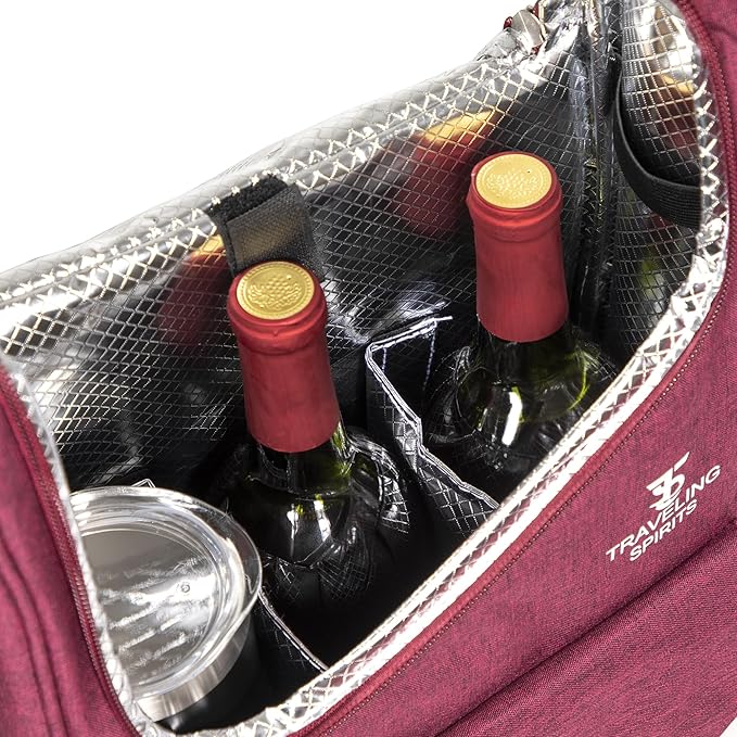 Insulated Red Wine Edition Carrier | 2-3 Bottle Travel Bag With Stainless Steel Tumblers | Cooler Tote for Travel - Great Gift for Wine Lovers (Red)