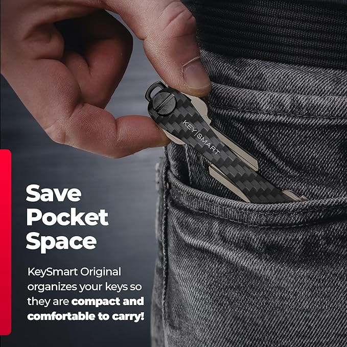KEYSMART Key Holder for Keychain - Compact Key Organizer for Key Chain, Minimalist Clutter-Free EDC Keychains Key Ringys, Carbon Fiber 3k, 14 Keys