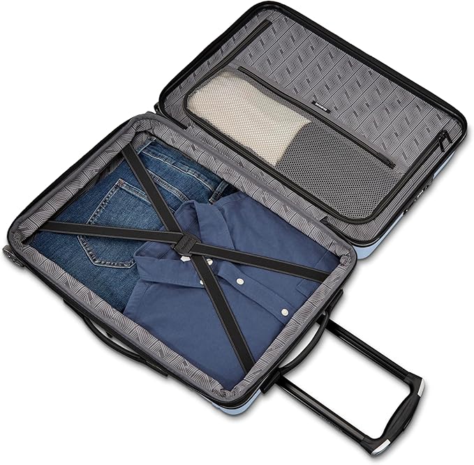 Samsonite Omni 2 Pro Carry-On Hardside Luggage with Front Entry - 360° Spinner Wheels - Scratch Resistant Hardshell - TSA, Airline-Approved - Lightweight Expandable Polycarbonate Shell - Pale Blue