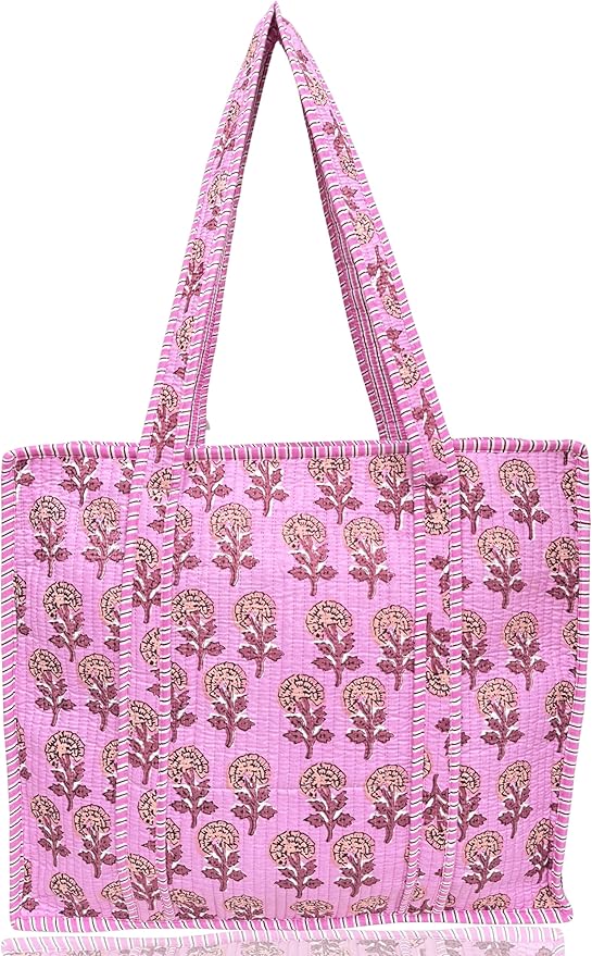 Cotton Quilted Tote Bag for Women – Large Beach & Travel Tote with Zipper, Reusable Grocery Bag