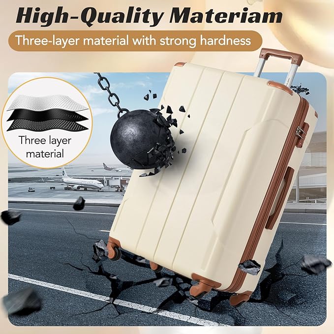 Merax Luggage Sets 2 Piece Suitcases with Wheels, Hardshell ABS Expandable and Lightweight, TSA Lock, Spinner Wheels, Carry On Luggage with Corner Guards (20 28 inch White Brown)