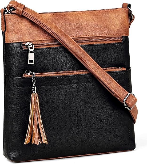 MASINTOR Crossbody Purses for Women, Multi Pocket Casual Crossbody Bag, Adjustable Strap Shoulder Bag with Tassel