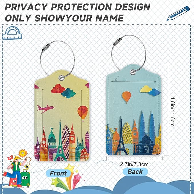 Travel Luggage Tags, 2 Pack Travel Cruise Tags for Suitcases, Cute Identifiers with Privacy Flap, Baggage Tags for Women Men Handbag
