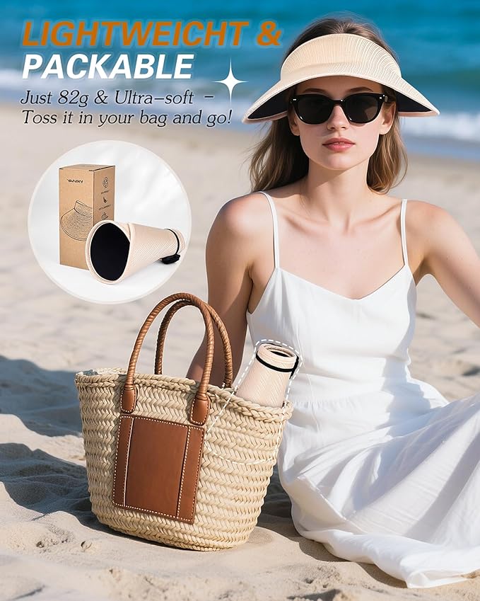 Sun Visor Hats for Women,UPF50+ Wide Brim Sun Hats Adjustable Foldable Beach Hats for Daily Travel