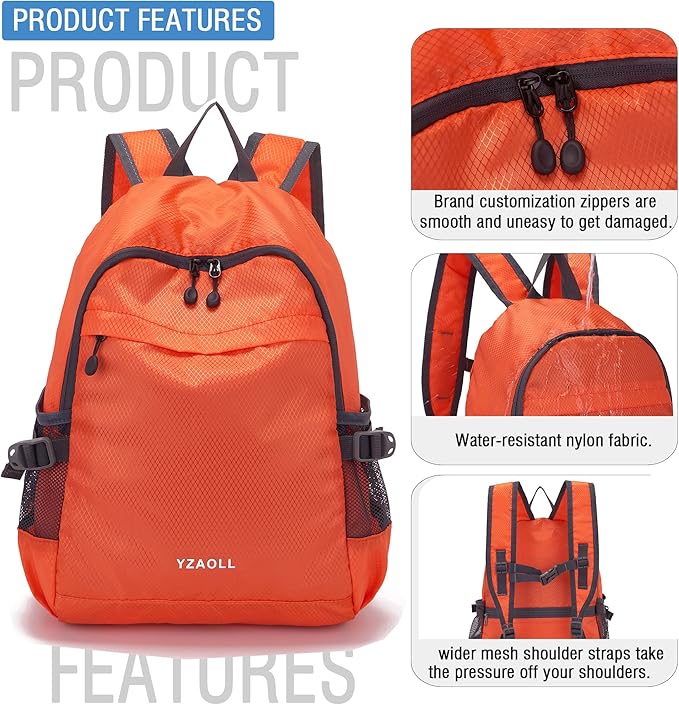 YZAOLL Small Lightweight Packable Hiking Backpack, 20L Hiking Backpack Day Pack for Women Men Travel Camping Vacation,Orange