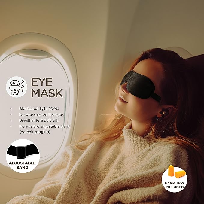 Airplane Neck Pillow Includes Travel Pillow + Airplane Phone Holder Mount + Eye Masks + Foot Hammock + Earplugs for Travel, 100% Pure Memory Foam Travel Pillow, 5 Pc Travel Kit, 2 Pack
