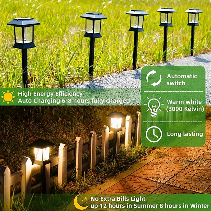 6 Pack Solar Pathway Lights Outdoor Waterproof, Dual-Use Stake & Hanging Lantern, 17 Inch ABS Warm White 3000K, 1000mAh Ni-MH Battery & Monocrystalline Panel, Auto On/Off for Garden Yard Patio Walkway