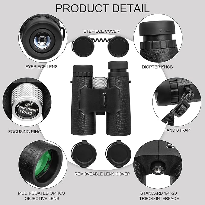 Astromania 10x42 Compact Binoculars -BK7 Prism -Gifts for Traveling, Wildlife, Concerts and Theater, Bird Watching, Camping and Sport Games