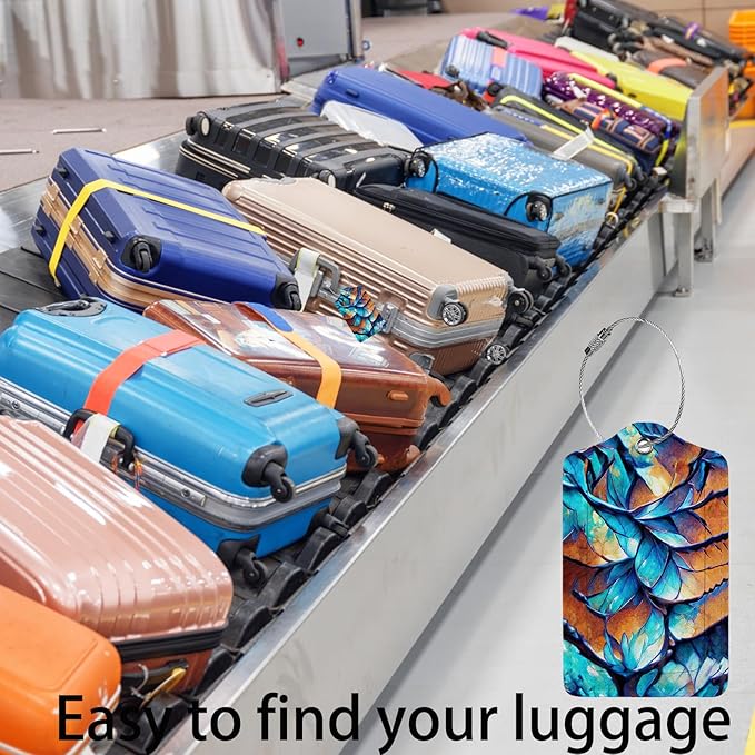 Dragon Scale Luggage Tags for Suitcases,2 Pack Luggage Tag, Leather Stainless Steel Loop Label Tag for Women Girl Travel Bag Suitcase