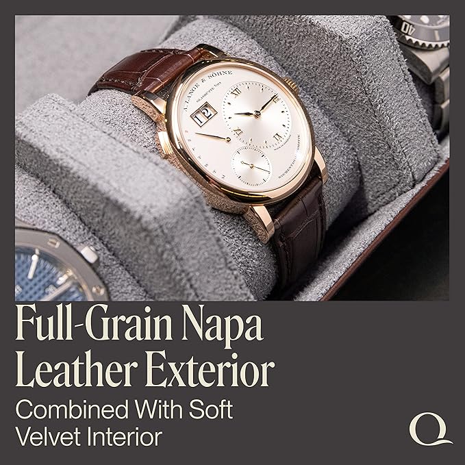 Napa Leather Watch Rolls for Men - Hexagon Triple Watch Roll Travel Case for 3 Watches - Storage Organizer Genuine Leather with Velvet Interior Display (Brown/Gray)