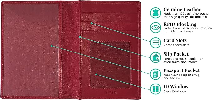 Personalized Monogrammed Red Leather RFID Passport Wallet