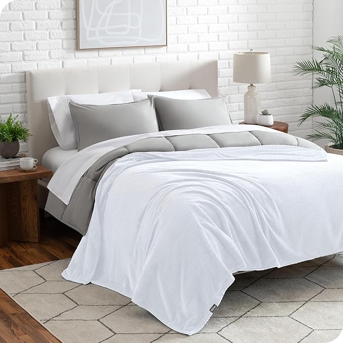 Bare Home Textured Fleece Blanket - Full/Queen - Ultra-Soft Lightweight for Bed, Sofa, and Couch - Luxury Microplush - Cozy Warm Blanket (Full/Queen, Chevron White)