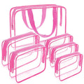 APREUTY Clear Makeup Bags, TSA Approved 6 Pcs Cosmetic Makeup Bags Set Clear PVC with Zipper Handle Portable Travel Luggage Pouch Airport Airline Vacation Organization (Rose Red)
