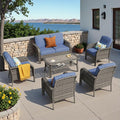 HOOOWOOO Patio Furniture Set,6 Pieces Outdoor Conversation Set,All Weather Wicker Loveseat Sofa Set with High Back Chairs Table,Denim Blue
