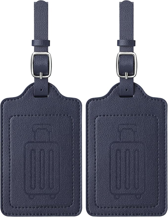 Teskyer Luggage Tags for Suitcases, TSA Approved with Privacy Protection Cover, Premium Faux Leather Bag Tags for Travel - 2 Pack, Blue