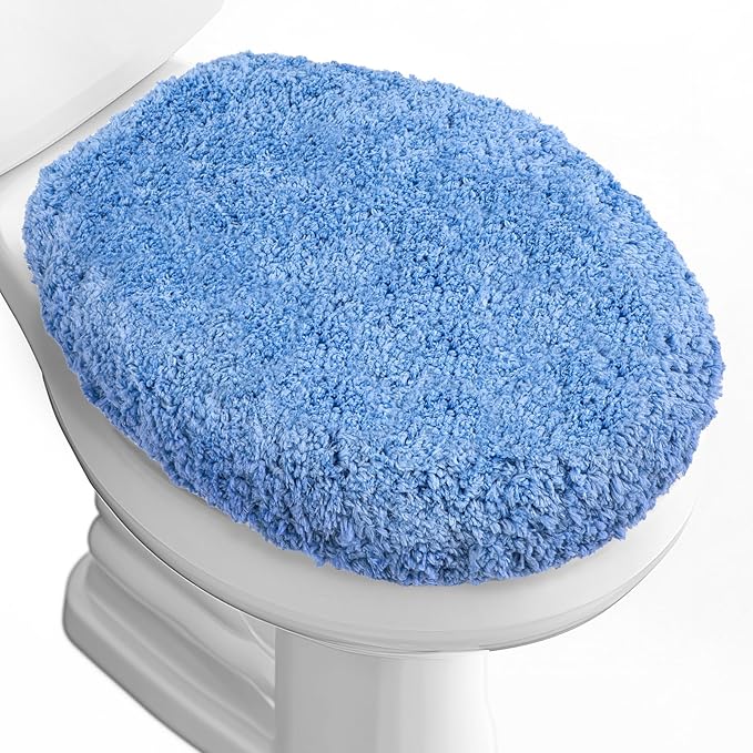 Microfiber Elongated Toilet Seat Cover 19.5"x 15" Machine Washable Solid Toilet Lid Cover Adjustable Rubber Backing Fits Most 18-19.5" L x 14-16" W Elongated Toilet Seat