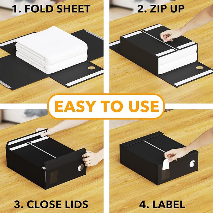 SpaceAid 8 Pack Bed Sheet Organizers and Storage, Foldable Sheet Organizer for Linen Closet, Sheets Set Folder Keeper with Window XL (Queen & King Size) Bedding Container (Black, 8 Pack)