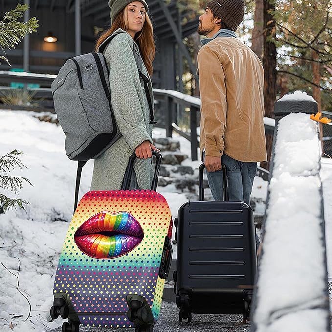 ANNA QUEEN Pop Art Rainbow Lips Luggage Cover, Colorful Suitcase Protector with Bold Lip Design, Stretchable, Washable Travel Cover for 24-26 Inch Luggage, Fun & Fashionable Style