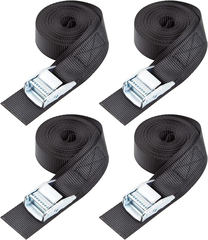 Cartman 1" x 15'Lashing Straps with Adjustable Cam Buckle Cargo Tie Down with Protective Pad, 4 Pack, Black