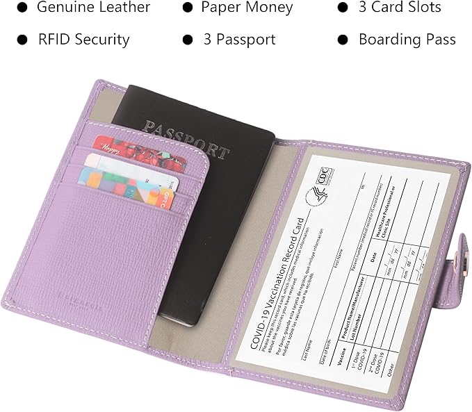 Genuine Leather Passport Case, RFID Passport Cover with Credit Card Holder for Women and Men Family ID Travel