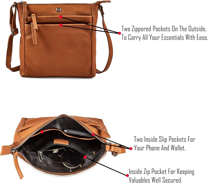 Small Soft Genuine Leather Crossbody Purse Women’s Sling Crossover Shoulder Travel Handbag with Triple Zipper