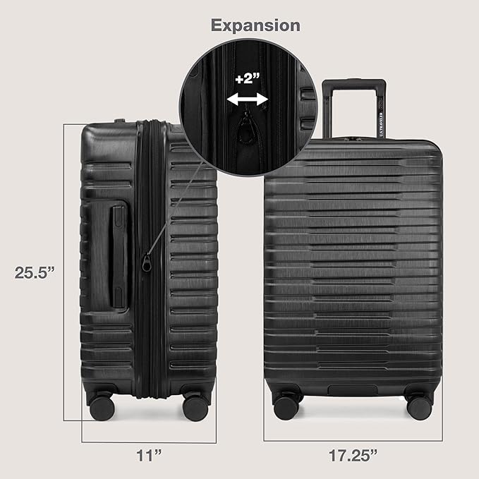 U.S. Traveler Boren Polycarbonate Hardside Rugged Travel Suitcase Luggage with 8 Spinner Wheels, Aluminum Handle, Black, 3-Piece Set, USB Port in Carry-On