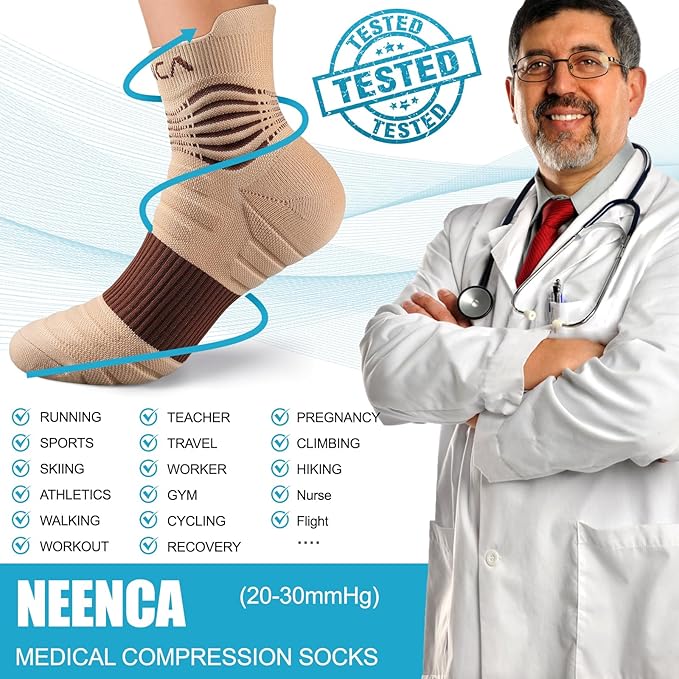 NEENCA Professional Compression Socks, Medical Athletic Ankle Socks for Injury Recovery & Pain Relief, Sports Protection, Circulation —1 Pair, 20-30 mmhg